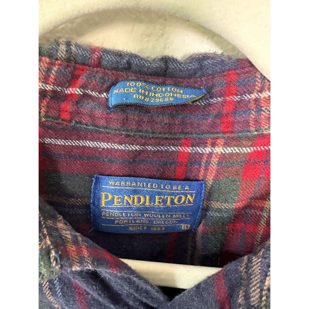 Pendleton Plaid Flannel Shirt Mens L Large Blue Red Cotton Button Down Vintage - Picture 3 of 6